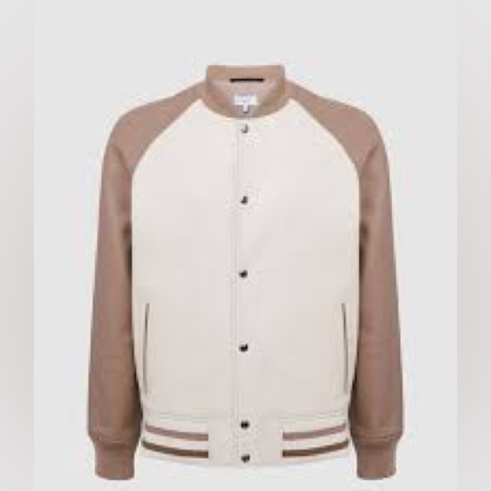 REISS CORTEZ-LS LEATHER BOMBER
ECRU/TAUPE